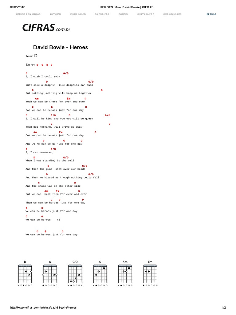 HEROES Cifra - David Bowie - CIFRAS PDF, PDF, Rock Music